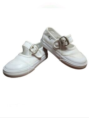 Vans Toddlers Mary Jane Shoes with Buckle Strap in White, Size. 7.5.